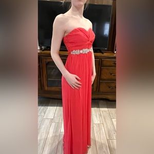 Coral sheet prom pageant dress with stoned waist sz 1 $50